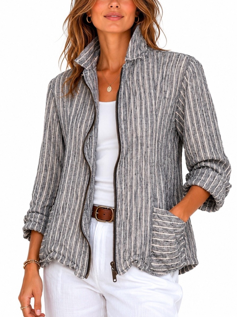 FLAX Jeanne Engelhart Lagenlook Striped Linen Jacket